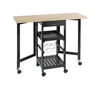 Maximex Carrito de Cocina con Ruedas, Carrito de Servir Enrollable con Paneles Laterales Plegables y Bandeja extraíble, Carrito Compacto con Superficie de Trabajo, cajones y Compartimento para Vino