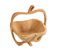 Maximex Cesta plegable 2 en 1 de bambú para frutas, tabla de cortar y posavasos, con diseño de manzana, antibacteriana y sostenible, ahorra espacio, cesta para verduras, 26,5 x 30 x 22,5 cm