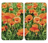 Maximex Cubierta de cocina Universal Campo de amapolas 2 unidades - juego de 2 piezas para todos los tipos de cocinas, Vidrio endurecido, 30 x 1.8-5.5 x 52 cm, Multicolor