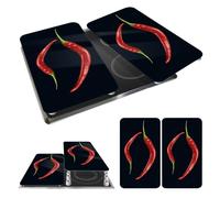 Maximex Cubierta de cocina Universal Peperoni Duo negra, juego de 2 piezas para todos los tipos de cocinas, Vidrio endurecido, 30 x 1.8-5.5 x 52 cm, Multicolor