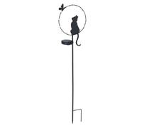 Maximex Estaca solar LED de jardín con gato y mariposa, sensor crepuscular, resistente a la intemperie, iluminación solar para jardín y balcón, 20 x 85 x 11,2 cm, metal