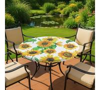 Maximex Mantel redondo con borde elástico XL, Ø 85 - 105 cm, motivo de girasoles, mantel lavable y ajustable, resistente a la intemperie y a los rayos UV, para jardín, balcón y camping, plástico