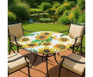 Maximex Mantel redondo con borde elástico XL, Ø 85 - 105 cm, motivo de girasoles, mantel lavable y ajustable, resistente a la intemperie y a los rayos UV, para jardín, balcón y camping, plástico