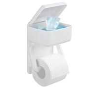 Maximex Portarrollos de papel higiénico 2 en 1 con estante para toallitas húmedas, de plástico resistente, incl. material de fijación, dimensiones (ancho x alto x fondo): 16x20x11 cm