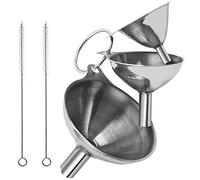 maxin Embudos de acero inoxidable, 3 piezas de embudos de metal pequeños para botellas de llenado de cocina, líquidos, aceite de Essentail en polvo, especias, perfumes, con 2 cepillos de limpieza