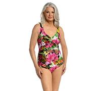 Maxine Of Hollywood V-Neck Twist Front Shirred One Piece Swimsuit Traje de baño de una Sola Pieza, Selva Multi/exótica, 46 Más para Mujer