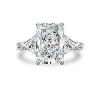 Maxinejewelry Anillo de compromiso de corte radiante de 4,5 quilates para mujer, anillo de compromiso de tres piedras con circonita cúbica 5A en plata de ley 925, halo oculto, joyería de aniversario