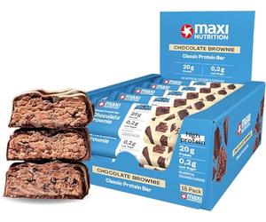 MaxiNutrition - Barra de Proteína - Classic Chocolate Brownie 16 x 40 g - 20 g de proteína por barra, baja en azúcar (0,2 g), sin azúcares añadidos, sin sabores ni colorantes artificiales