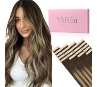 MAXITA Extensiones de cabello humano con cinta adhesiva, balayage marrón chocolate a rubio caramelo, 18 pulgadas, 40 g, 20 unidades, extensiones de cabello humano real sedosas, puntas gruesas, lacias
