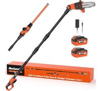 MAXLANDER Podadora y cortasetos, batería eléctrica telescópica, 4,5 m de alcance máximo con barra de extensión, longitud de corte de 45 cm, cortasetos, 20 cm de longitud de corte, motosierra con 2