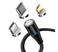 Maxlife Cable de Carga Magnetico USB C Lightning y microUSB 1m 3A Negro - 3en1 Cable Carga Rapida y Sincronización de Datos - Cable Magnetico para Dispositivos con Puertos USB C Lightning microUSB