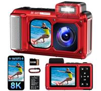 MaxMango V08 Pro 49FT Camara Acuatica，8K 90MP WiFi Pantalla Táctil Cámara Digital，2,8 Pulgadas con Doble Pantalla, Resistente, a Prueba de Polvo y a Prueba de Golpes, Ideal para Snorkel, Rojo