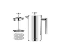 MaxMiuly Cafeteras de émbolo 1 Tazas,Pequeña Cafetera de Doble pared Acero Inoxidable,con 2 Coladores Adicionales, 350ml,Plata