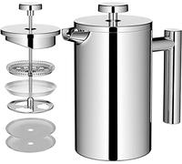 MaxMiuly Cafetiere - Prensa de café de acero inoxidable de doble pared, prensa francesa de 4 tazas (plata, 600 ml)
