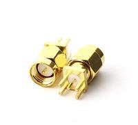 Maxmoral 5 conectores SMA macho PCB para montaje en borde con soporte de 4 pines, conector recto RF coaxial adaptador coaxial