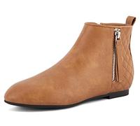 MaxMuxun Classic Camel PU Rejilla de Cuero Zapatos de Mujer Botines Planos Botas de tacón bajo Siex 7 UK