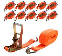 maXpeedingrods 10 Correas tensoras de 8 m con carraca, 5000 kg, con Gancho, 50 mm, para asegurar la Carga Profesional, Correas de Amarre, Camiones, remolques, Color Naranja