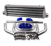 maXpeedingrods Turbocompresor Intercooler de aluminio Universal, 550x180x65mm + Kit de tubería de turbocompresor Intercooler Compatible con manga de 2,5 "y 64mm