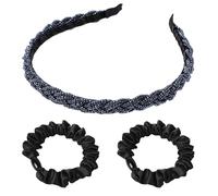 MAXQUU 1 diadema de perlas con 2 gomas negras para el pelo, accesorio para el pelo trenzado, accesorio para el cabello con cristales