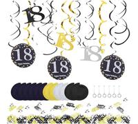 MAXQUU 1 juego de 12 serpentinas en espiral, 1 paquete de lentejuelas para fiesta de 18 cumpleaños, decoración de mesa, decoración de mesa, color negro y dorado