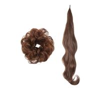 MAXQUU 1 pieza de cola de caballo de 32 pulgadas con 1 pieza de coletero para moño, extensiones de pelo sintético para mujer, pelo ondulado realista (marrón claro)