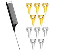 MAXQUU 10 anillos de trenzado de metal, 1 peine de punta de aguja de acero negro, herramienta de trenzado de pelo, herramienta de separación auxiliar de trenzado, herramienta de trenzado de dedo