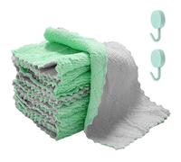 MAXQUU 12 Paños de Cocina de Terciopelo Coral Con 2 Ganchos, Estropajos de Microfibra de Dos Colores, Paños de Limpieza Multiusos de Doble Cara