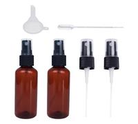 MAXQUU 2 botellas vacías de plástico ámbar de 60 ml con 2 puntas de pulverización, 1 embudo, cuentagotas de plástico de 1 ml, juego de botellas de spray para aceite esencial, perfume, laca para el