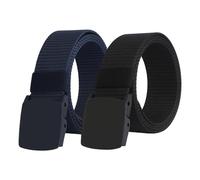 MAXQUU 2 cinturones de nailon tácticos para exteriores, cintura elástica ajustable para deportes, aventuras, trabajo, cinturones militares para niños y hombres (negro, azul), Negro , Talla única