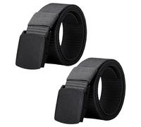MAXQUU 2 Cinturones Negros para Hombre, 130 cm, de Lona, Ajustables Sin Agujeros, con Hebilla