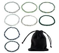 MAXQUU 2 juegos de pulseras de perlas de cristal para mujer, 1 bolsa de almacenamiento negra, pulsera de piedras preciosas multicapa, pulsera elástica con cuentas de cristal, conjunto de joyas de moda