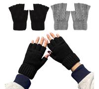 MAXQUU 2 pares de guantes de medio dedo, guantes sin dedos de invierno, guantes gruesos y calientes sin dedos para mujeres y hombres, adecuados para escribir, ciclismo y conducción (negro, gris claro)
