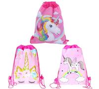 MAXQUU 3 mochilas infantiles de dibujos animados impermeables para camping, para exteriores, color rosa claro, blanco y rosa, 34 x 27 cm, Blanco Y Rosa Pálido, 34 * 27 cm