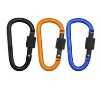 MAXQUU 3 mosquetones de bloqueo, llavero resistente al desgaste, conector rápido, mosquetón en forma de D, hebilla para mochila de bloqueo, mosquetón de cierre giratorio (negro, azul, dorado)