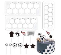 MAXQUU 3 tiras hexagonales para repujado con 10 insertos de decoración, moldes para tartas de fondant, herramientas de corte geométricas, decoración de tartas con temática de fútbol, herramientas para