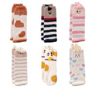 MAXQUU 6 Pares De Calcetines De Felpa De Animales De Dibujos Animados, Pantimedias Mullidas Para Mujeres Y Niños, Calcetines De Cama, Calcetines Mullidos De Felpa Para Mujeres Y Niños (6 Estilos)