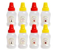 MAXQUU 8 mini botellas de plástico para apretar, portátiles, para camping, miel, ketchup, salsa de soja, botellas para exprimir ensaladas, pícnic y mediodía