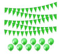 MAXQUU Banderines verdes de 80 m y 10 globos verdes de 10 pulgadas, pancarta de bandera triangular, decoración de fiesta verde, doble cara reutilizable, decoración de fiesta