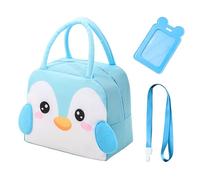 MAXQUU Bolsa de almuerzo de 1 pieza para niños con 1 tarjetero y 1 cordón, bolsa de almuerzo aislada de dibujos animados, bolsa de almuerzo plegable impermeable (azul)