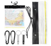 MAXQUU - Bolsa para tarjetas (27,8 x 30,8 cm) con 2 silbatos de supervivencia y 2 mosquetones negros, bolsa impermeable, apta para acampar al aire libre, Negro , Organizador de bolsos