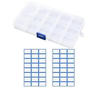 MAXQUU Caja clasificadora transparente de 2 piezas de 15 capas, caja organizadora de piezas pequeñas, divisor ajustable, apto para cuentas, artesanías, pendientes de joyería, con 2 etiquetas
