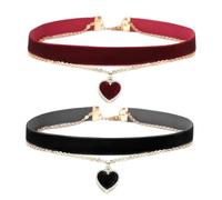 MAXQUU Collares de 2 piezas, gargantilla gótica, collar ajustable en forma de corazón para mujer, aro de terciopelo de metal retro para mujer, gargantilla estilo rock (negro, rojo), tela, metal