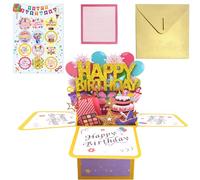 MAXQUU Juego de 1 tarjeta de felicitación 3D con sobre, pegatina de 1 pieza, regalo de tarjeta 3D para niños y niñas, caja de regalo de feliz cumpleaños, adecuada para fiestas de cumpleaños