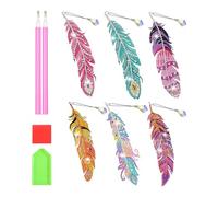 MAXQUU Juego de 6 marcapáginas de plumas coloridas, kit de manualidades, pintura de punto de diamante, regalo para niñas, producción creativa, regalo de cumpleaños para niños de 7, 8, 9 años
