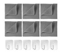 MAXQUU Juego De 6 Paños De Cocina Y 6 Ganchos Transparentes, Toallitas De Limpieza, Toallitas De Cocina De Algodón, Trapos, Cuadros De Gofres, Para Limpiar Utensilios De Cocina (Gris Oscuro)