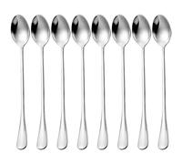 MAXQUU Juego de 8 cucharas de acero inoxidable para helado de acero inoxidable con mango largo, adecuadas para café, helado, moca, cócteles, para tazas altas y tazas de leche (plata).
