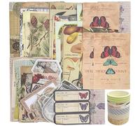 MAXQUU Kit de 200 piezas de material manual con 5 rollos de cinta adhesiva, pegatinas de animales y plantas y combinación de papel kraft, accesorios de manualidades, scrapbooking