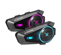 MAXRUNON Intercomunicador Casco Moto, Intercomunicador Bluetooth 5.4, Control por Voz en Español, 4 Motociclistas Intercom, Cancelación de Ruido, FM, Emparejamiento Universal, IPX7, 2 Pack