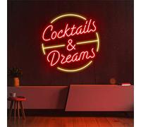 MAXSMITZ Cocktail & Dream Custom LED Neon Sign Vintage Art Wall Decor para Bar Club Room Restaurant Beach Shop Neon Light,Rojo,70x70cm