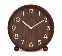 Maxspace Reloj de mesa analógico, 21 cm, de madera, funciona con pilas, silencioso, sin tictac, para dormitorio, oficina, salón, decoración moderna (nogal)